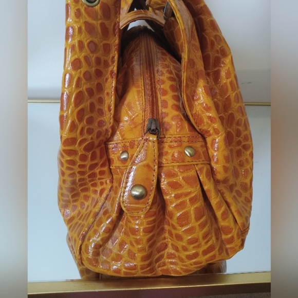 Michael Rome Hobo Leather Orange Crocodile-Embossed Handbag - Picture 3 of 14